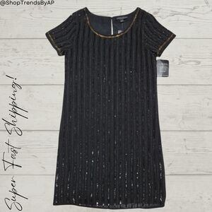 Boston Proper Black and Gold Beaded Shift Dress